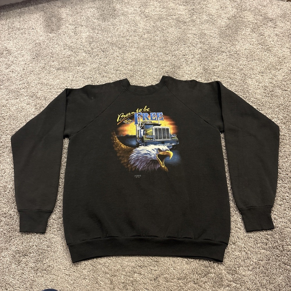 1988 Rolling Thunder 3D Emblem Truckers Born To Be Free Eagle Vintage Crewneck